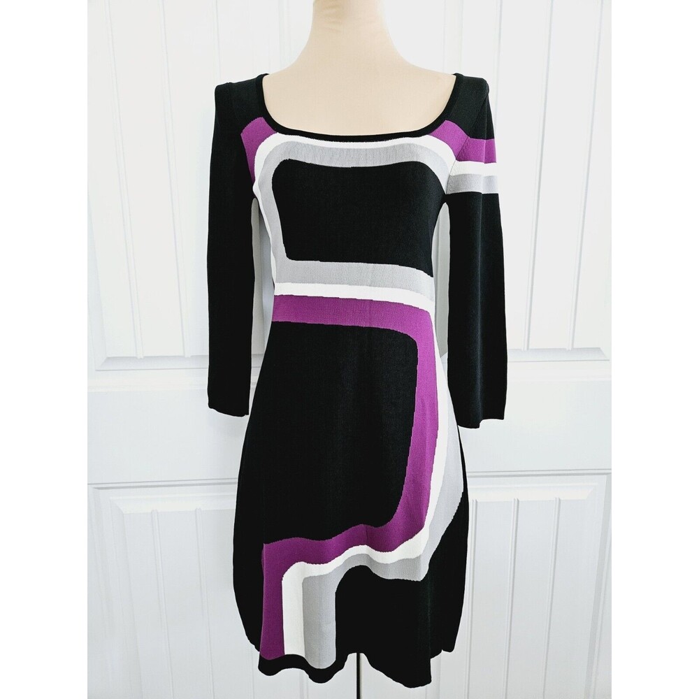 BCBGMaxAzria Dress Purple Black Knit Stretch M NWOT sheath bodycon